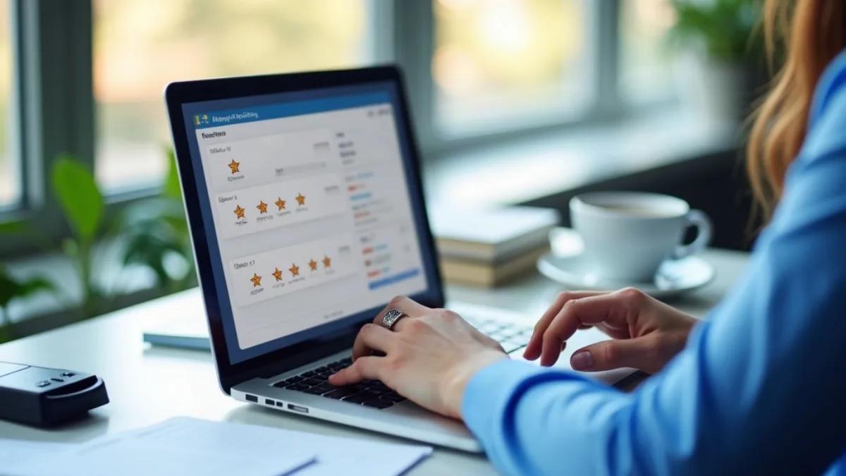 Buyer comparing solo ad seller profiles with star ratings in a marketplace